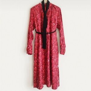 100% Silk Long Sleeve Belted Dress